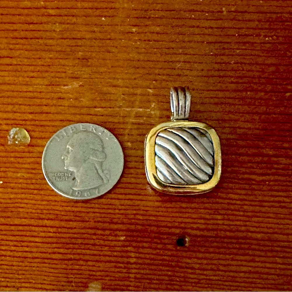 David Yurman 18K Gold & Sterling Silver Sculpted Cable Square Locket Pendant - Picture 5 of 15